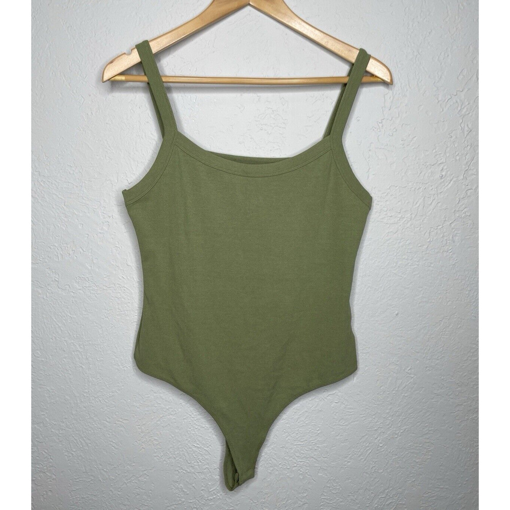 Elodie Bodysuit Sz XL Tank Ribbed Thong Olive Green Snap Crotch New Without Tags